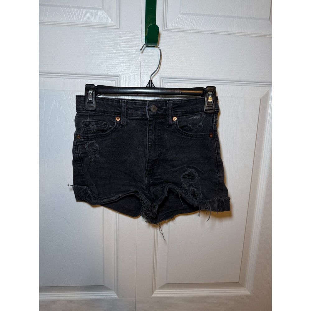 H&M Women's Black Distressed High Rise Denim Cutoff Shorts Size 4